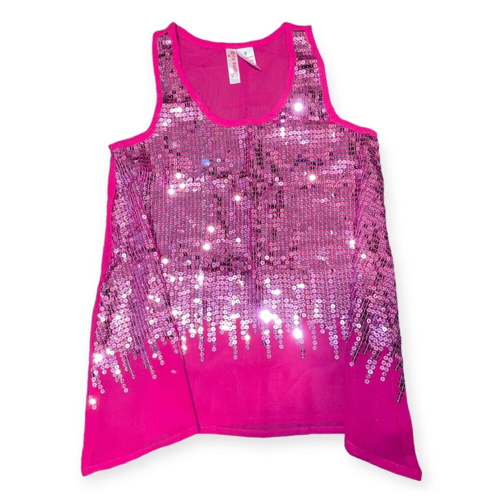 Girls 8 Japna Kids Sheer Pink Sequin Sleeveless Swing Top Blouse